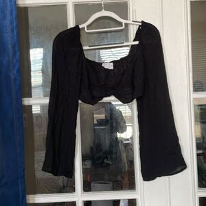 ASOS women’s black bell long sleeve beach crop top bikini cover up size 6